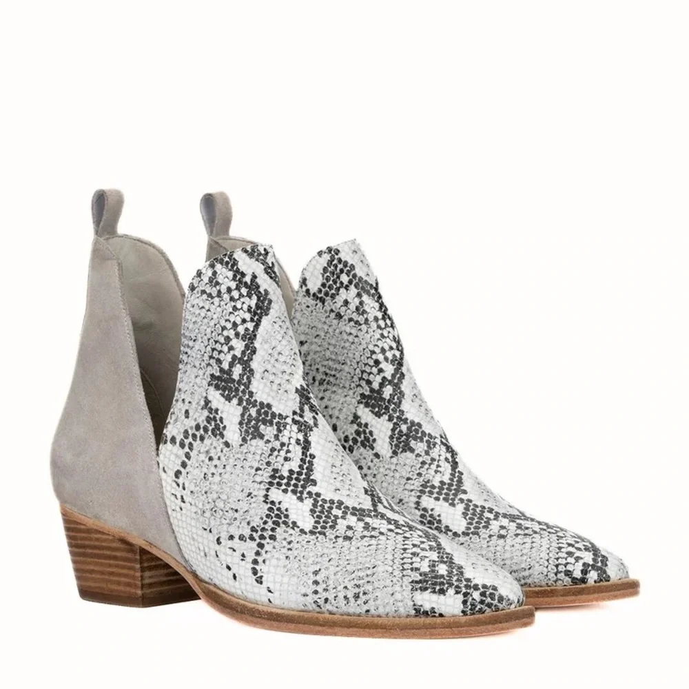 Vintage Foundry Co. Stylish Gray and White Ankle Boots with Pointed Toe - Picture 2 of 6
